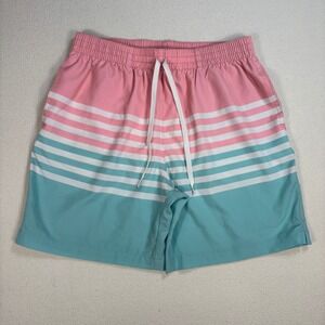 Chubbies The On The Horizons 7" Swim Trunks Men's M Pink‎ Blue Stripe Mesh Lined